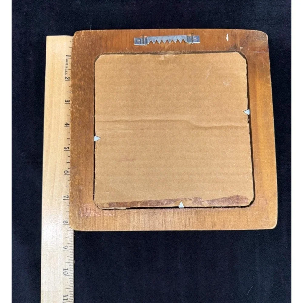 Vintage 70's Square Wooden Mirror Framed Round Mirror Retro 1970s Boho Bedroom